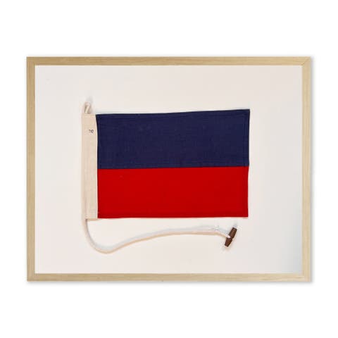 Red and Navy Flag in Natural Wooden Frame