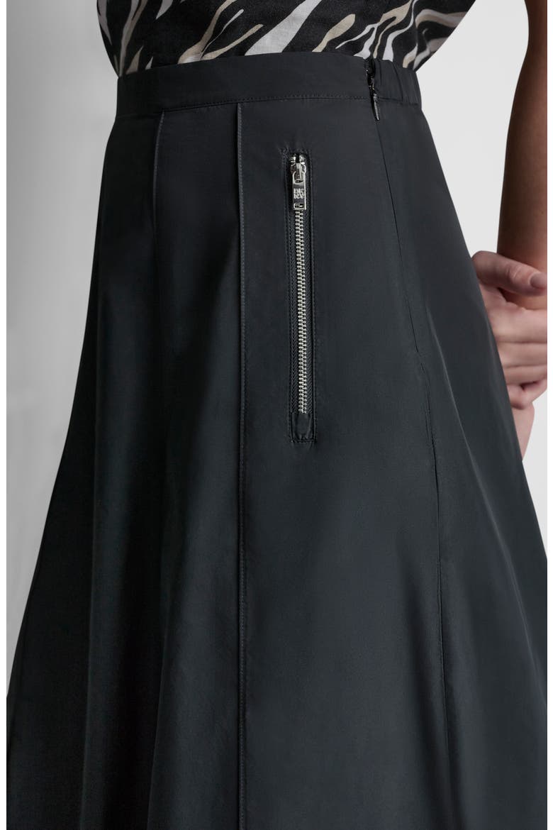 Taffeta Seamed Zip Pocket Midi Skirt, Alternate, color, BLACK
