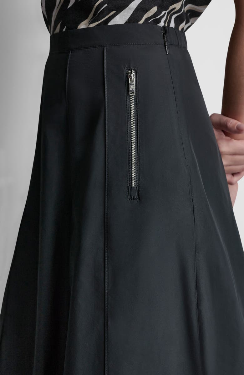 DKNY Taffeta Seamed Zip Pocket Midi Skirt, Alternate, color, Black