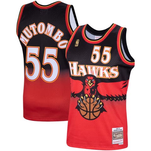 Men's Mitchell & Ness Dikembe Mutombo Scarlet Atlanta Hawks Hardwood Classics Swingman Jersey