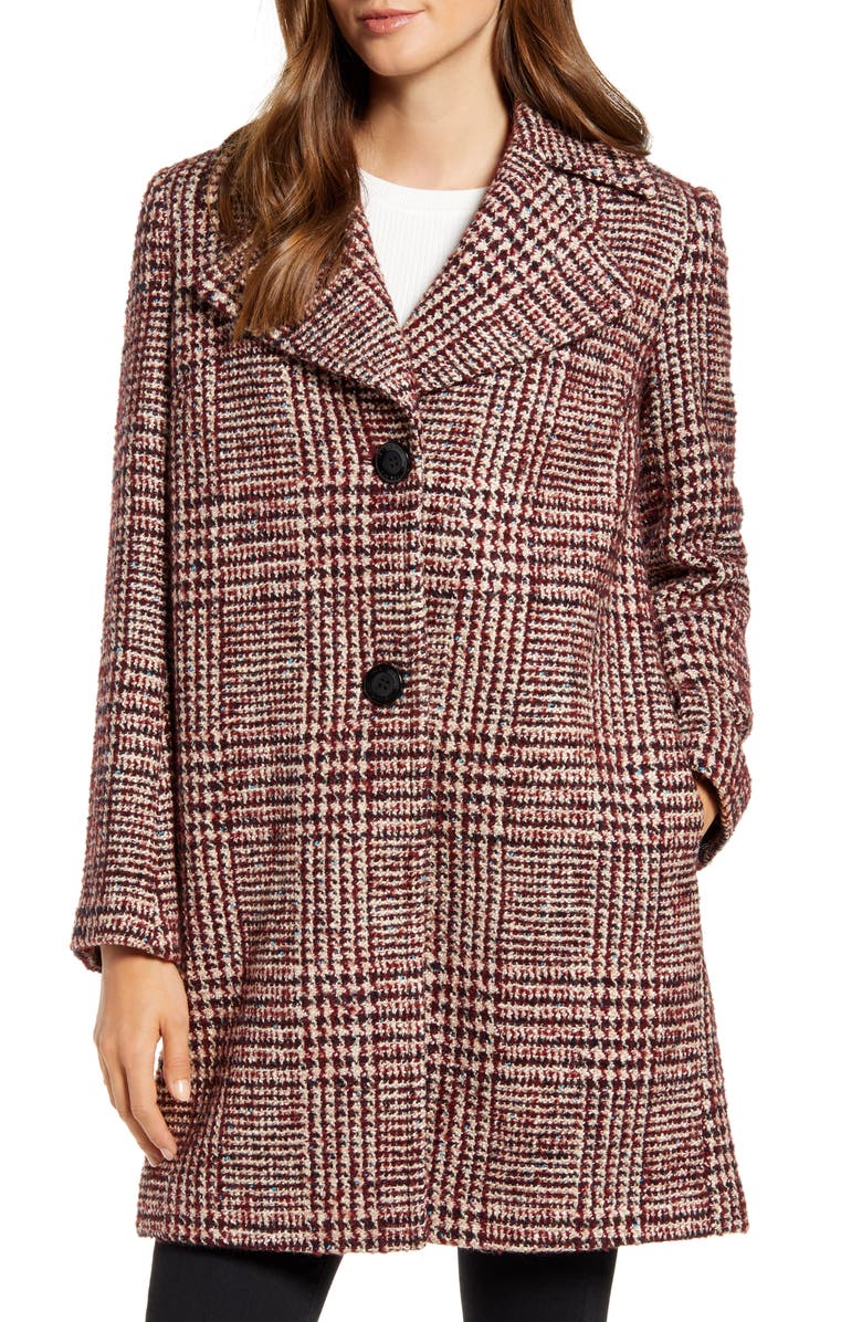 Sam Edelman Grid Plaid Pleat Back Wool Blend Coat, Alternate, color,