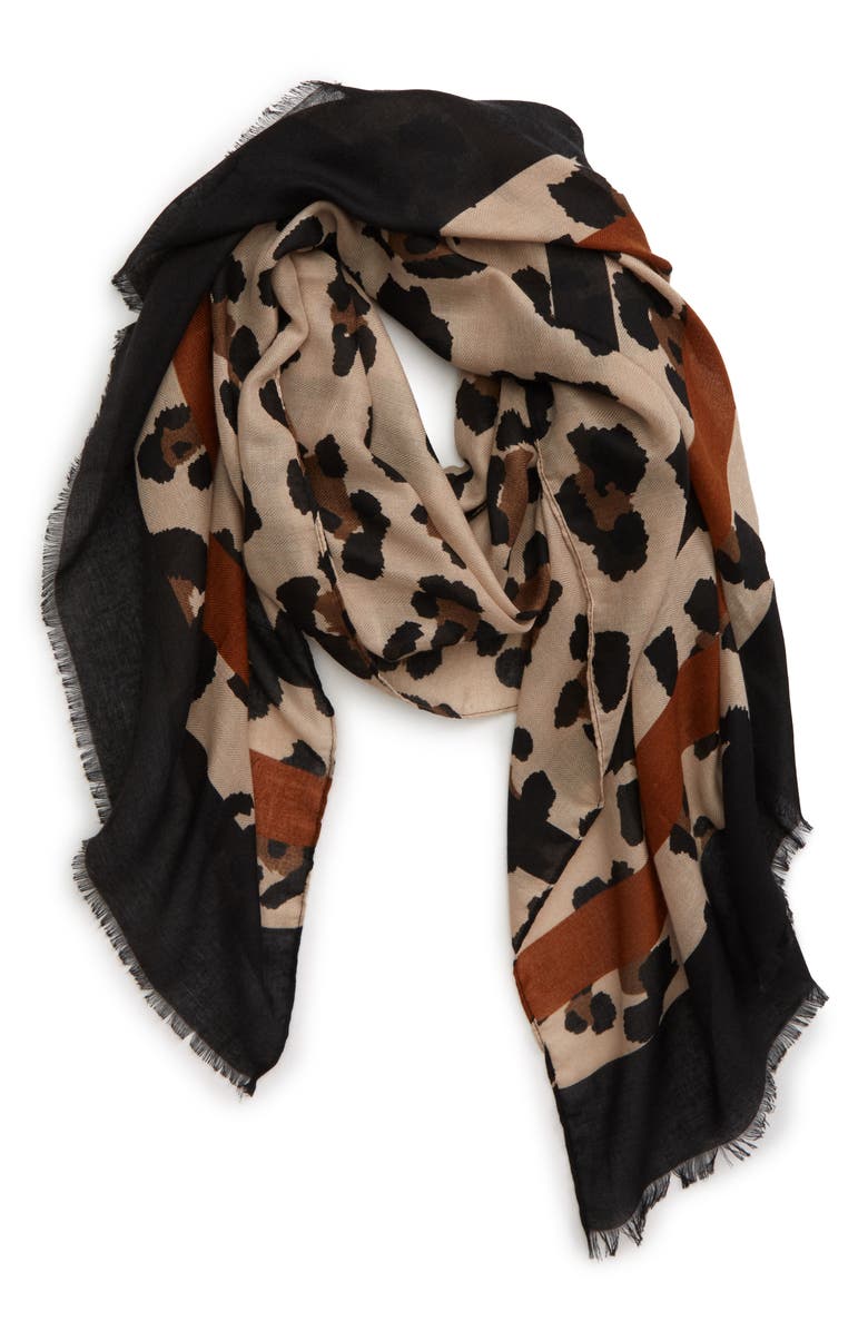 Sole Society Leopard Print Scarf, Main, color,