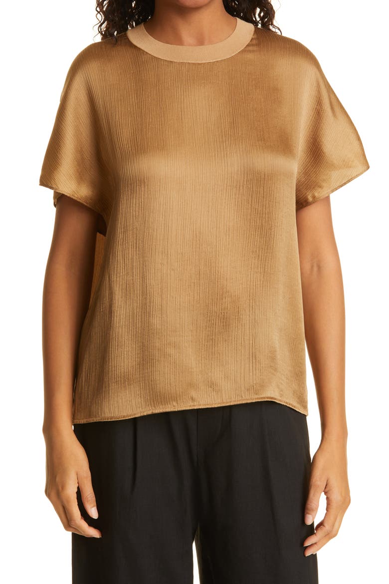 Flutter Sleeve Silk Top, Main, color, ALMOND