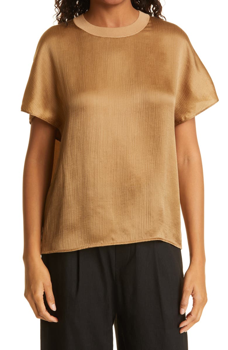 Vince Flutter Sleeve Silk Top, Main, color, Almond