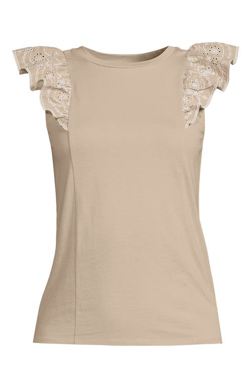 Lands' End Embroidered Ruffle Tank Top In Champagne