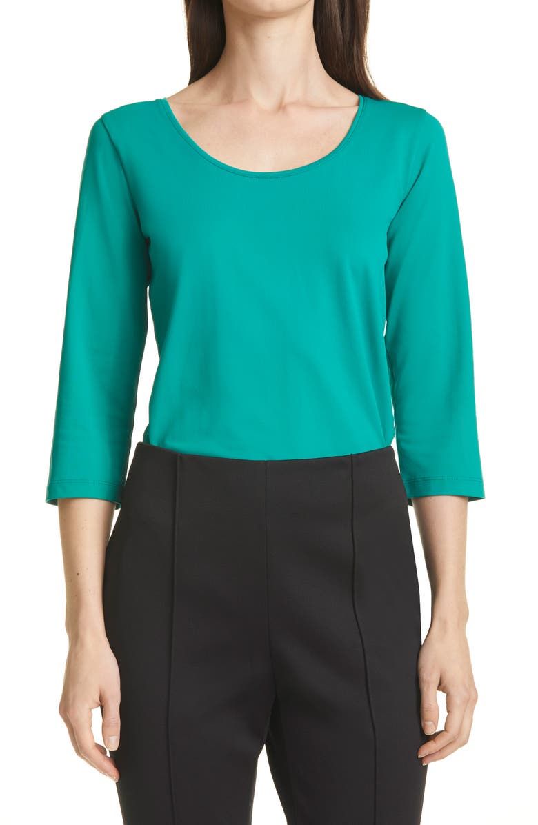 BOSS Scoop Neck Stretch Jersey Top, Main, color,