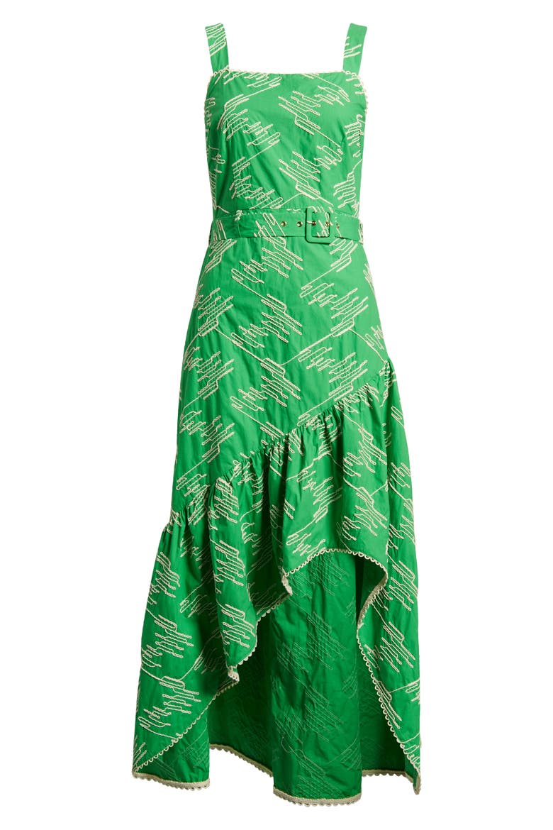 Simala Belted High-Low Dress, Alternate, color, EMERALD GREEN