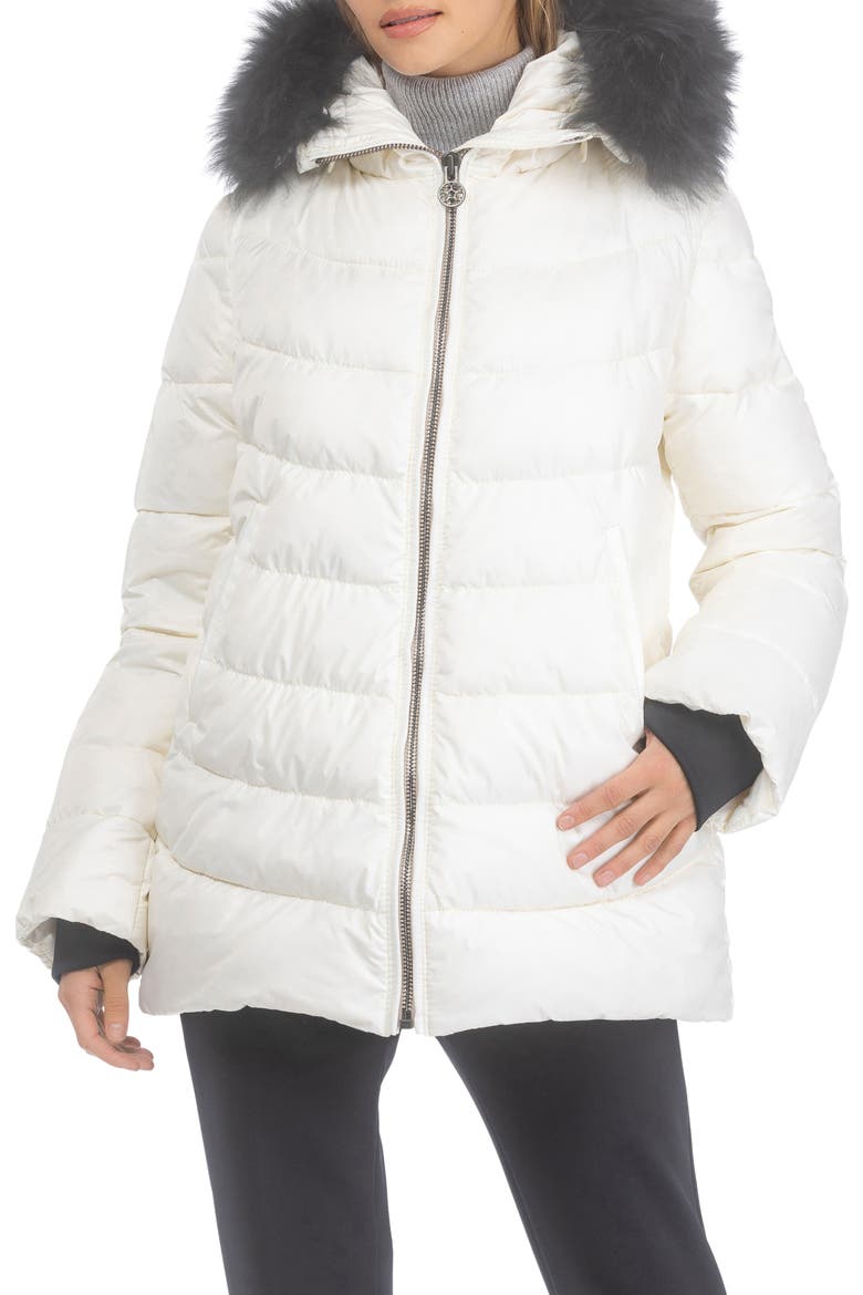 Apres-Ski Mid Jacket With Detachable Genuine Shearling Hood Trim, Main, color, IVORY/BLACK