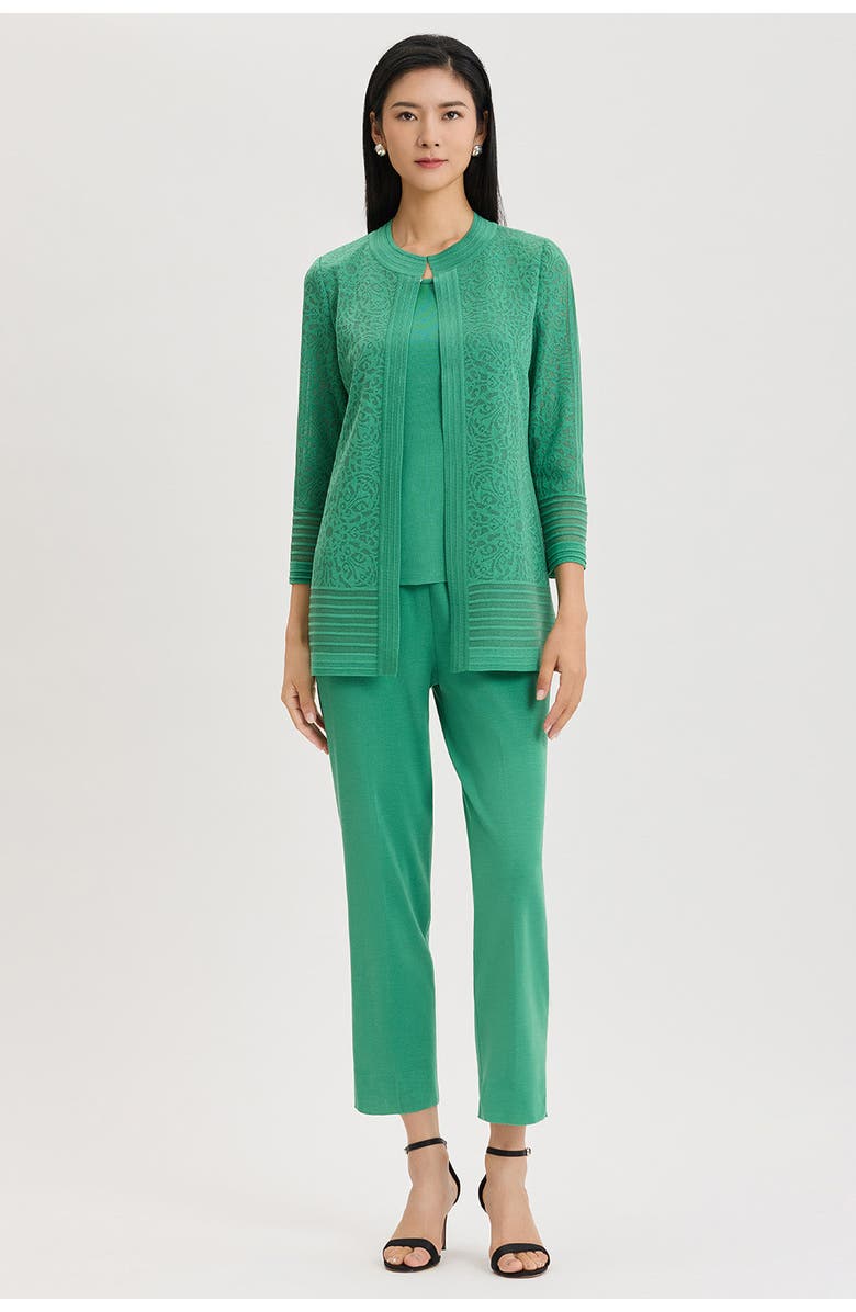 Ming Wang Heritage Burnout Medallion Knit Jacket, Alternate, color, Kelly Green