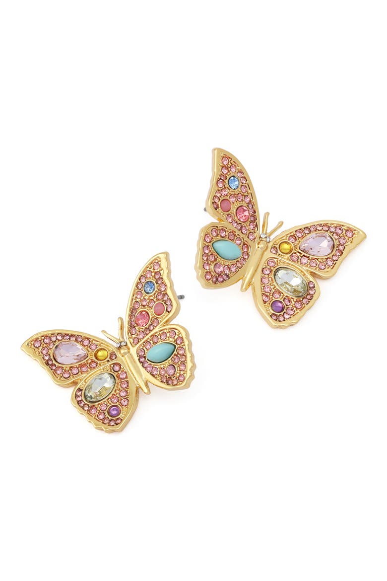 Large Pavé Butterfly Stud Earrings, Alternate, color, GOLD/ MULTI