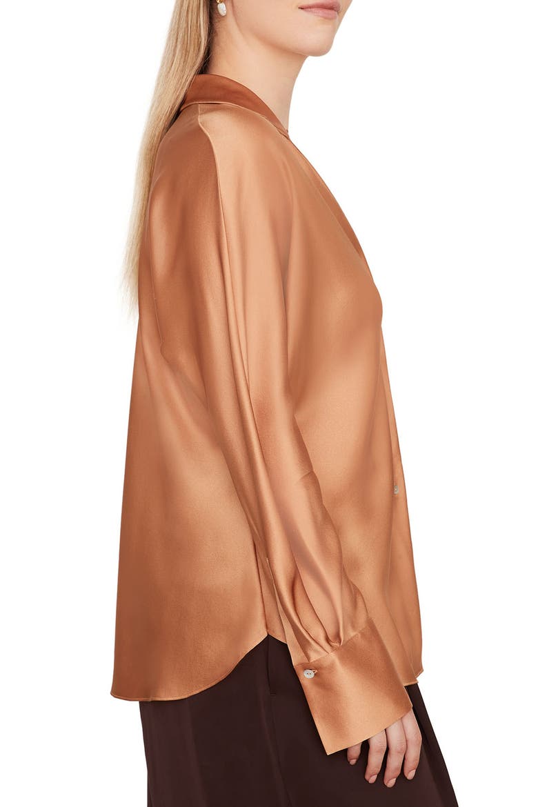 Fitted Silk Button-Up Blouse, Alternate, color, NECTARINE