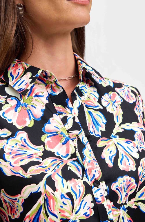 Foxcroft Meghan Floral Print Cotton Button-up Shirt In Black Multi