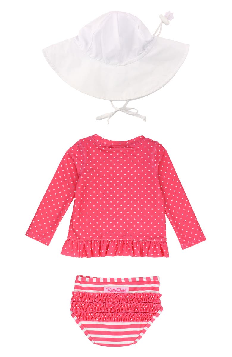 RuffleButts Two-Piece Rashguard Swimsuit & Hat Set, Alternate, color, 