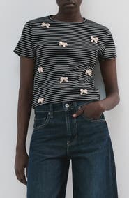 MANGO Stripe Bow Embellished T-Shirt