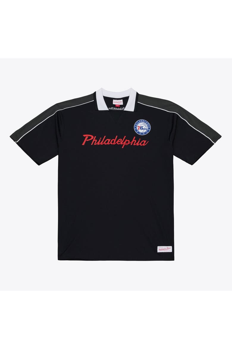 Men's Mitchell & Ness  Black Philadelphia 76ers Polo Jersey, Main, color, Black