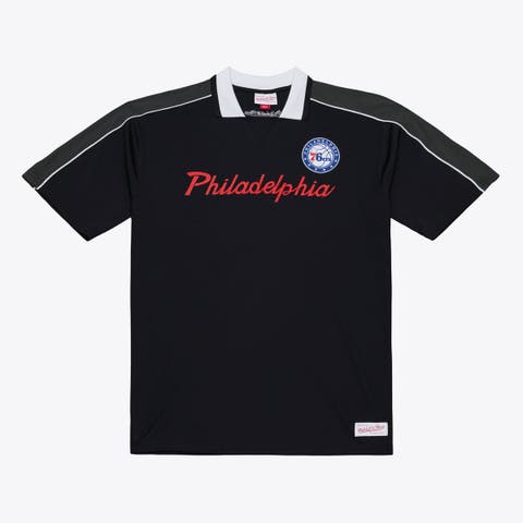 Men's Mitchell & Ness  Black Philadelphia 76ers Polo Jersey