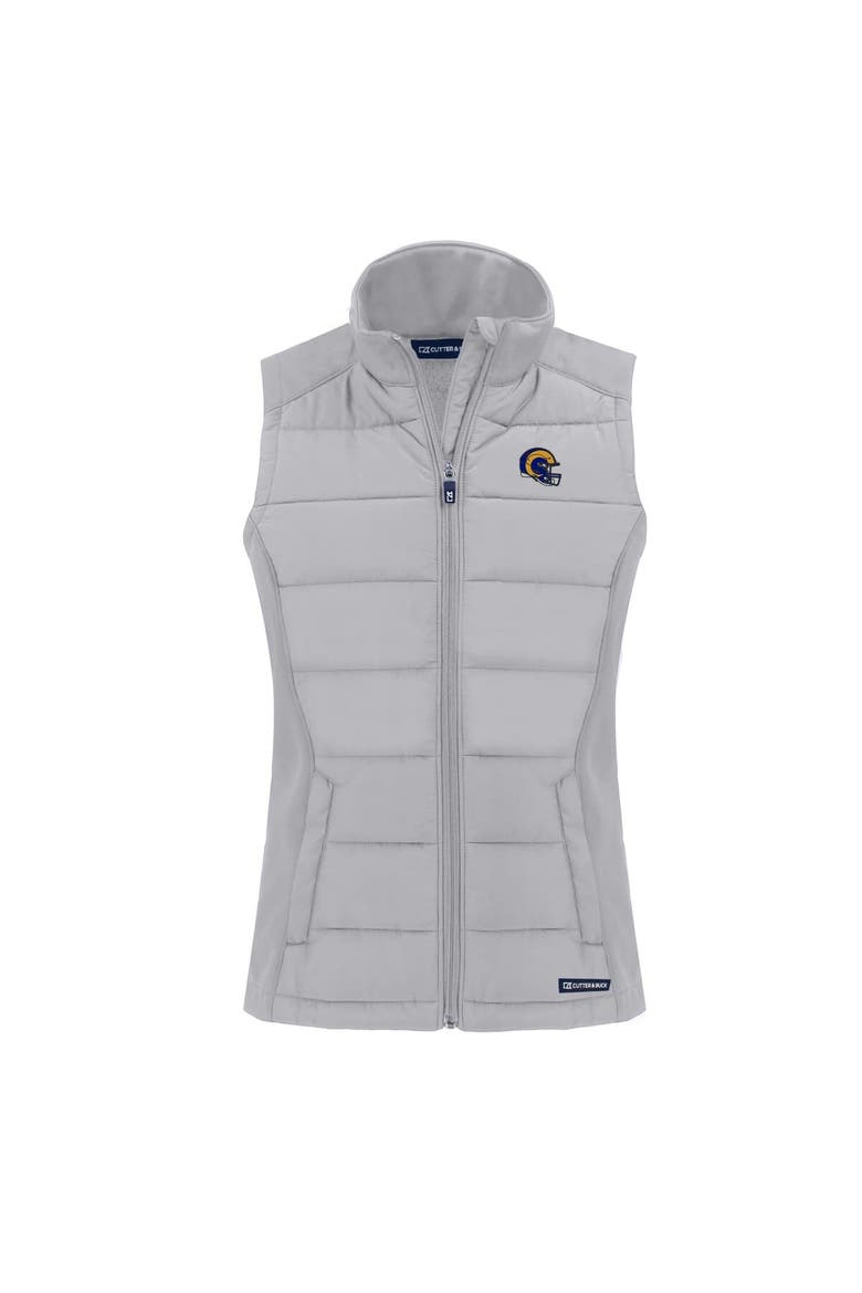 Women's Cutter & Buck  Gray Los Angeles Rams Helmet Evoke Hybrid Eco Softshell Recycled Full-Zip Vest, Alternate, color, Gray