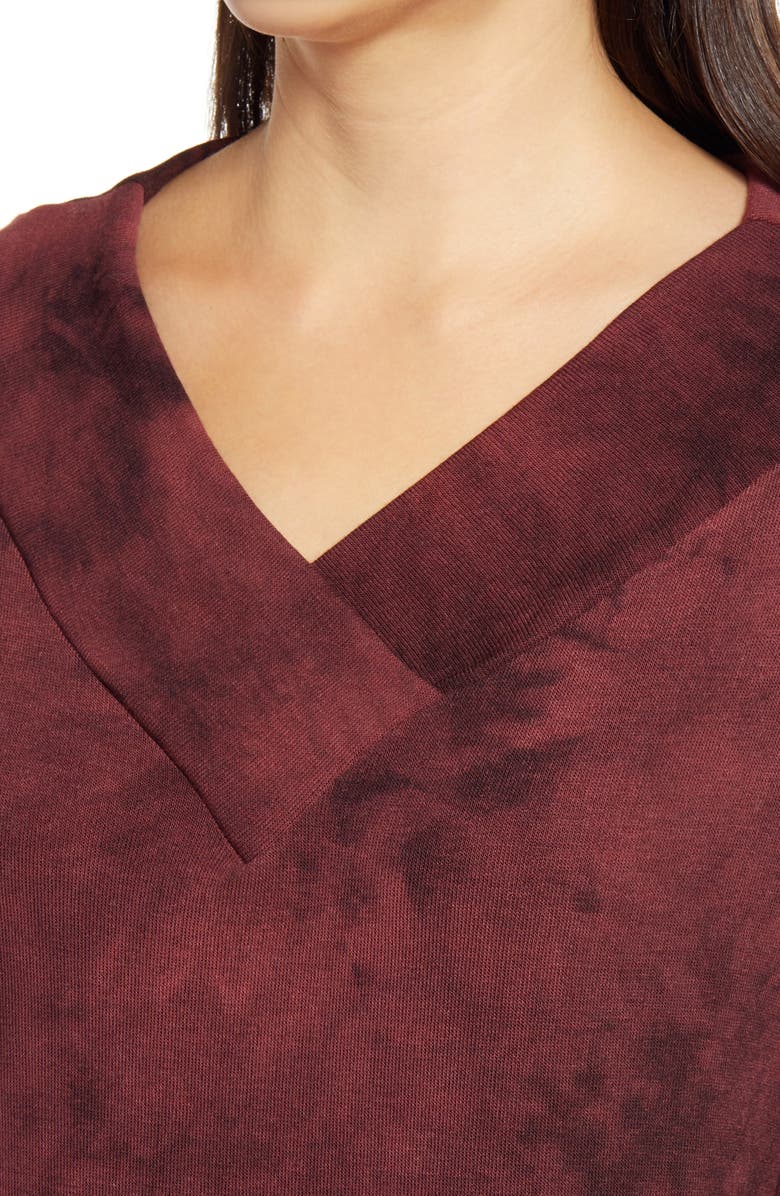 Loveappella Wide Neck Tie Dye Tunic Pullover, Alternate, color, Burgundy/ Merlot