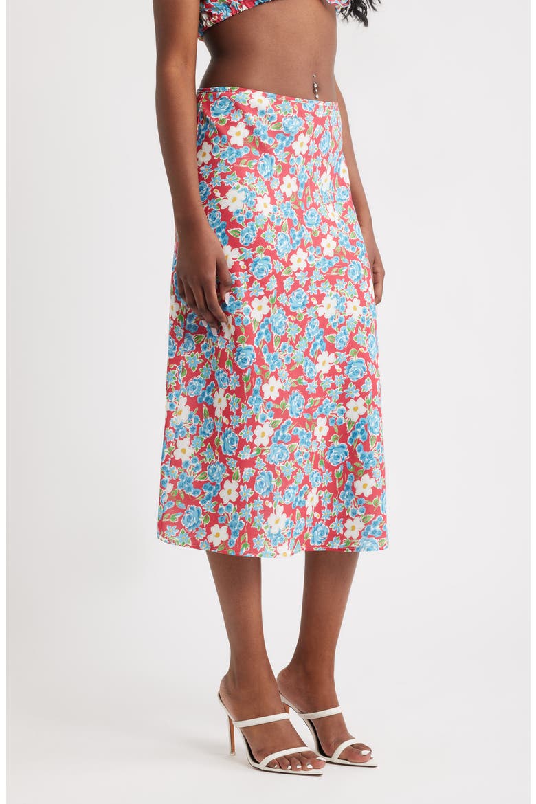 Floral Midi Skirt, Alternate, color, RED MULTI