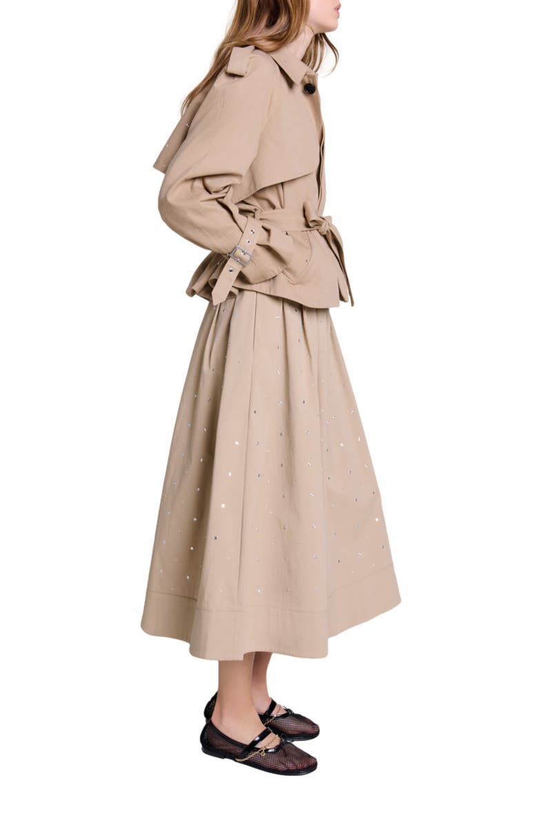 maje Short studded trench coat, Alternate, color, 