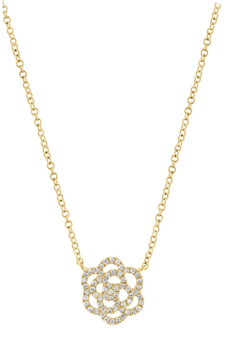 14K Gold Plated Sterling Silver Diamond Flower Pendant Necklace, Alternate, color, GOLD