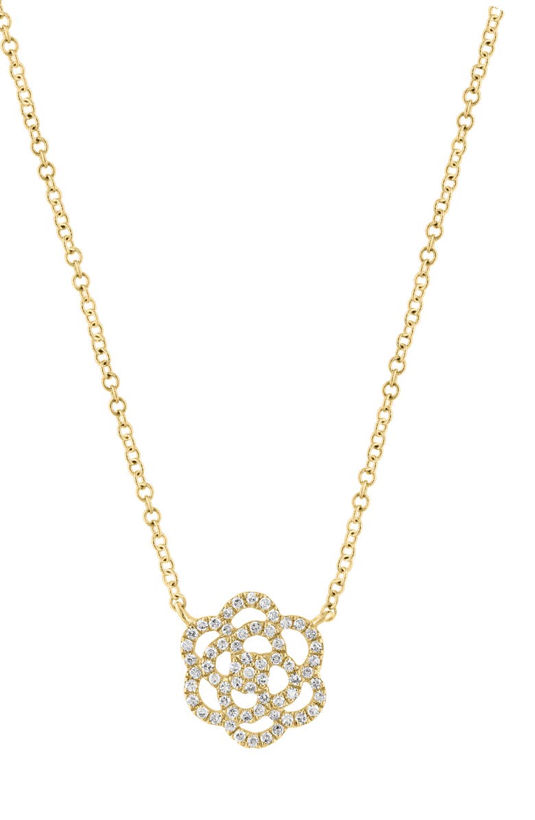 EFFY 14K Gold Plated Sterling Silver Diamond Flower Pendant Necklace, Alternate, color, Gold