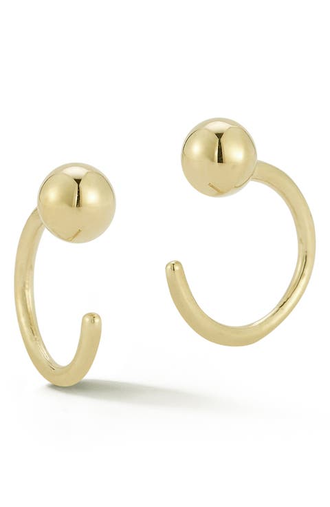 14K Gold Ball Huggie Hoop Earrings