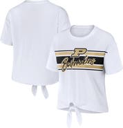 WEAR by Erin Andrews Women's WEAR by Erin Andrews White Purdue Boilermakers Striped Front Knot Cropped T-Shirt