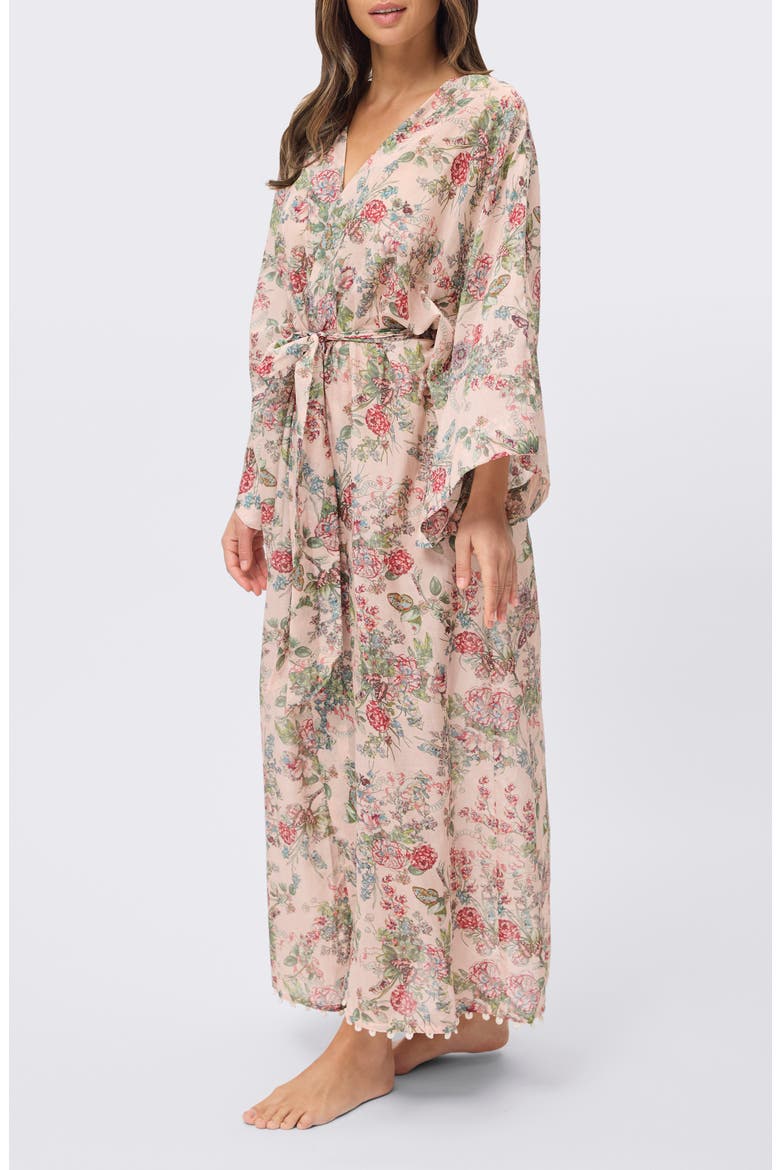 Layla Lace Trim Cotton & Silk Robe, Alternate, color, PINK