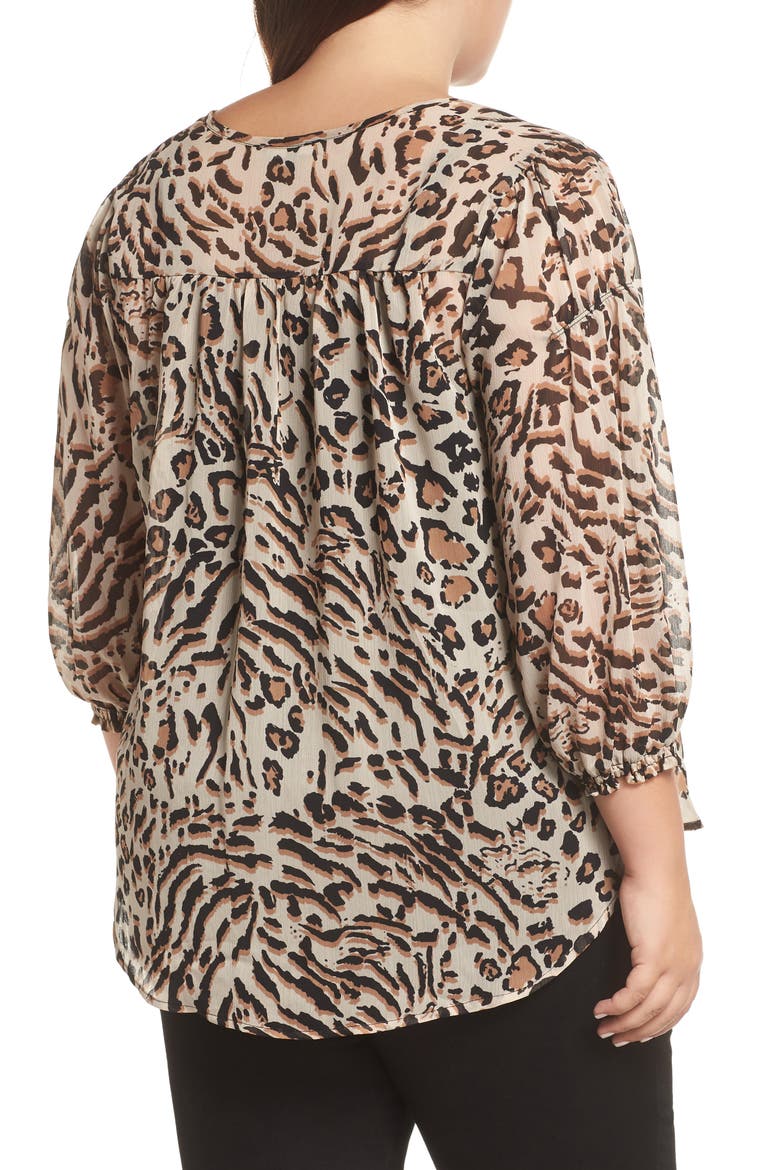 Animal Print Split Neck Blouse (Nordstrom Exclusive), Alternate, color, TAN BLACK