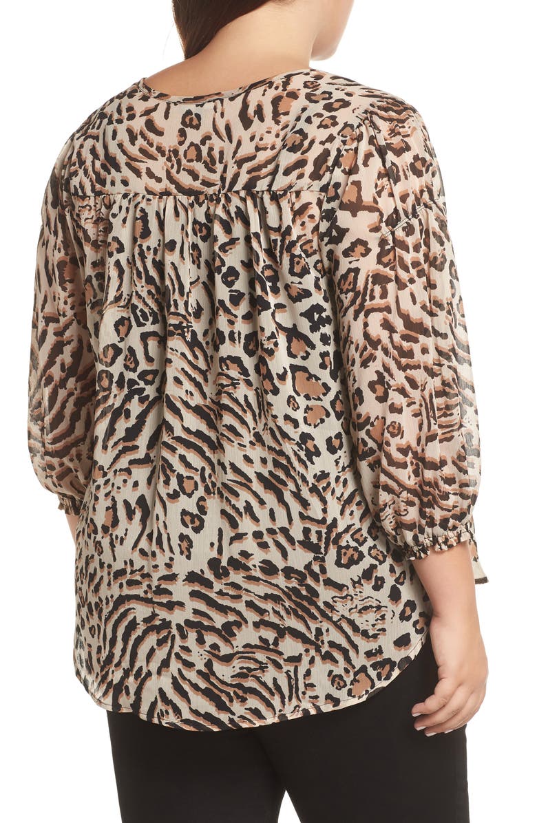 Wit & Wisdom Animal Print Split Neck Blouse, Alternate, color, Tan Black
