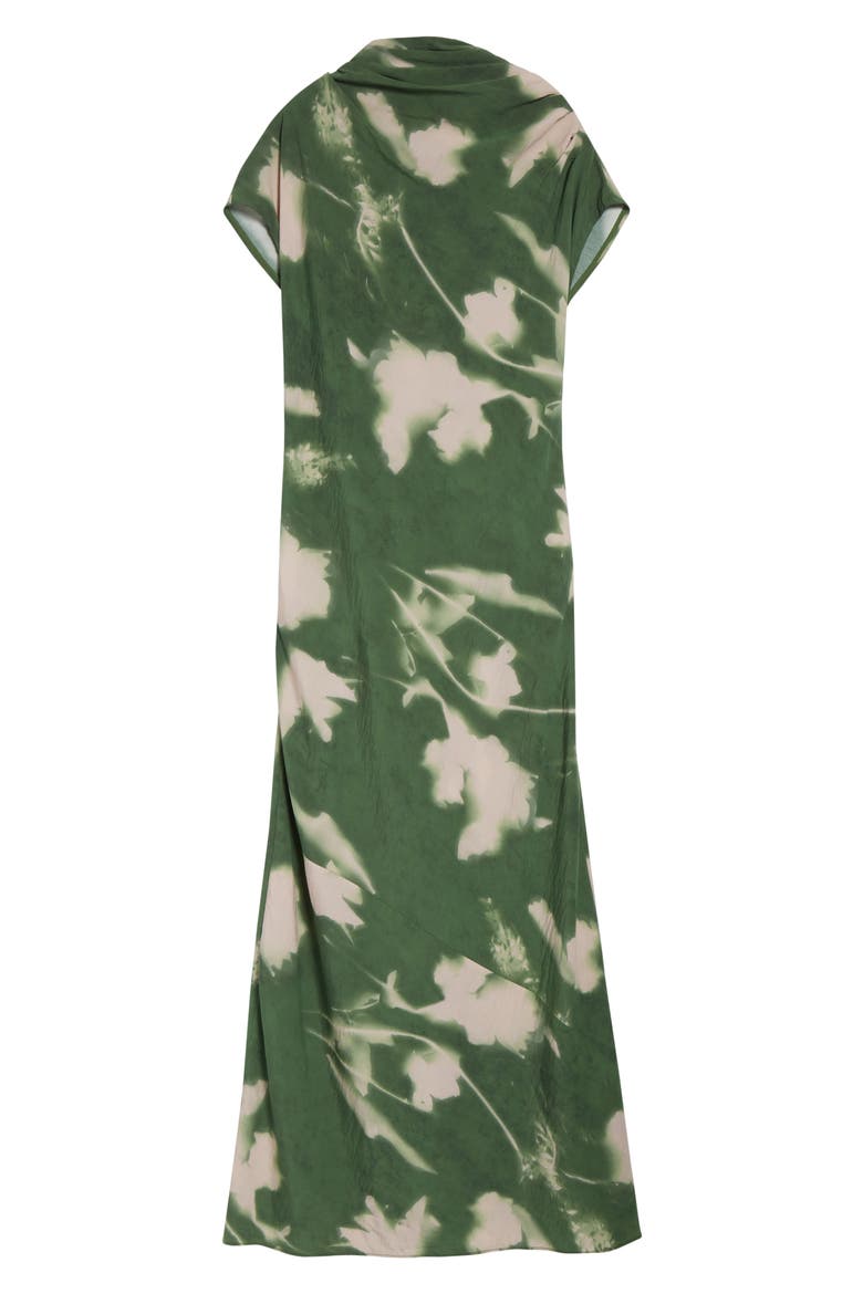 Abstract Floral Draped Asymmetric Crepe Gown, Alternate, color, CACTUS