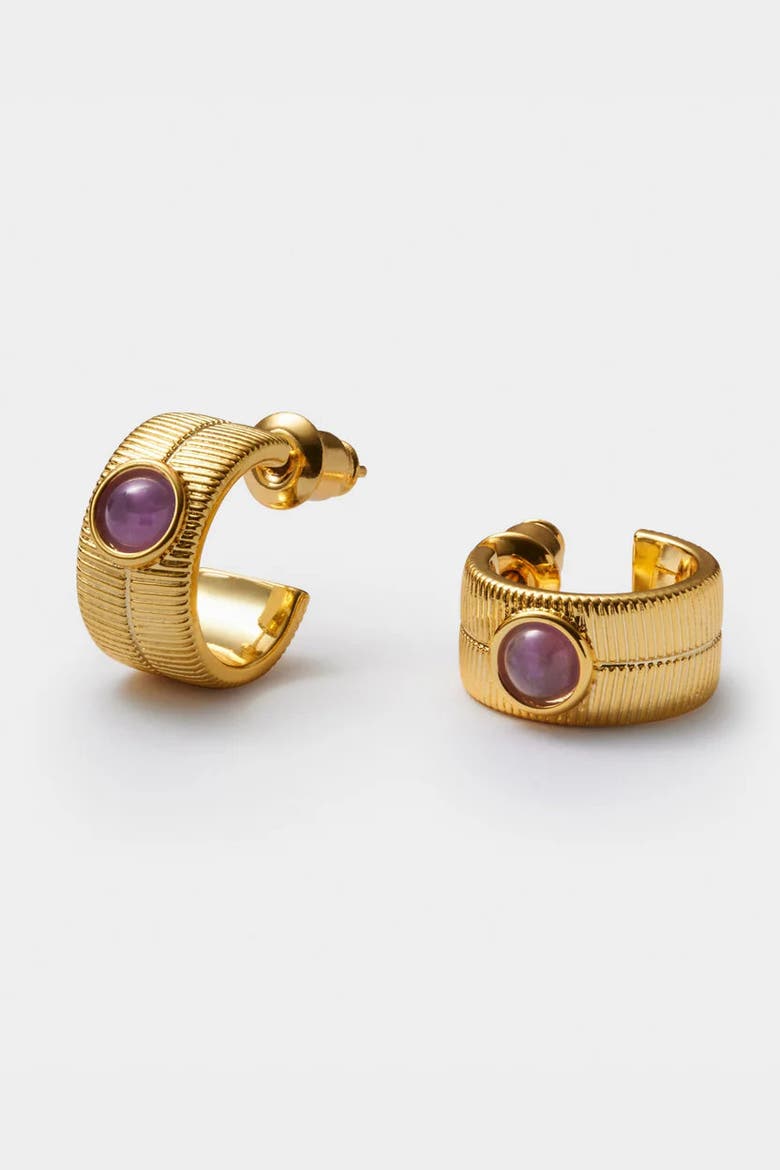 'February' Waterproof Gold Birthstone Hoop Earrings, Alternate, color, February