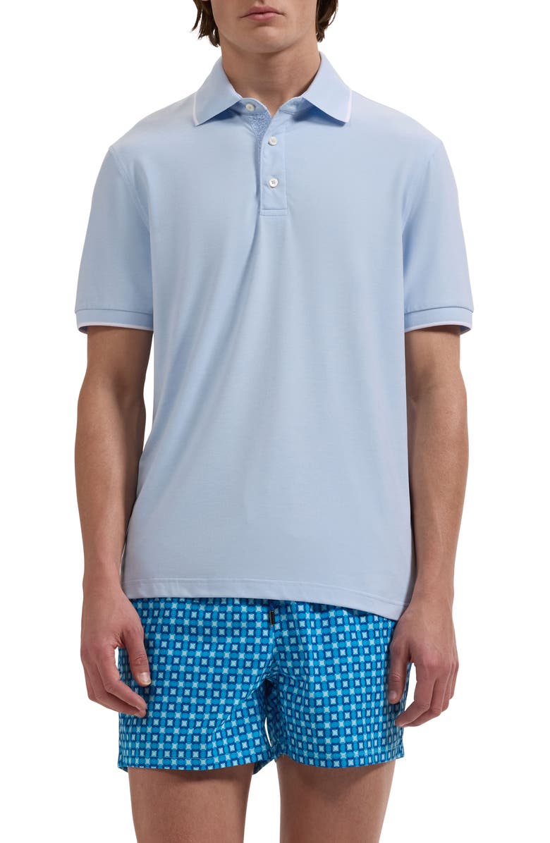 Bugatchi Kai Geo Print Swim Trunks, Main, color, Aqua