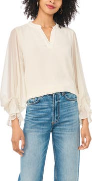 Vince Camuto Ruffle Cuff Split Neck Top