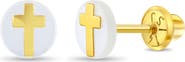 In Season Jewelry 14k Cross Mother of Pearl Earrings