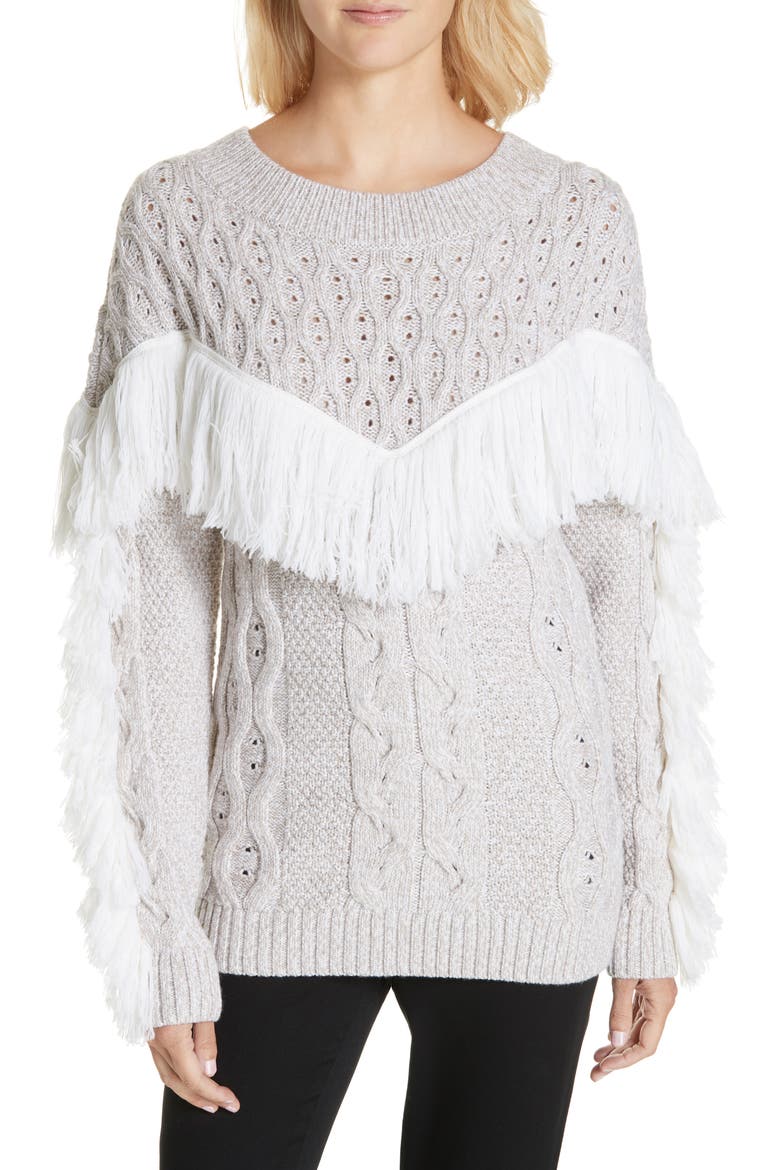 Ulla Fringe Wool Sweater, Main, color, IVORY/ OATMEAL