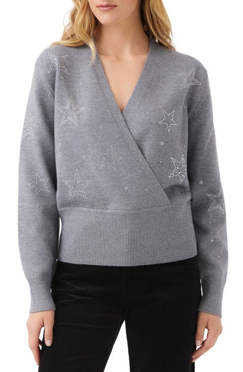 Embellished Star Wrap Sweater