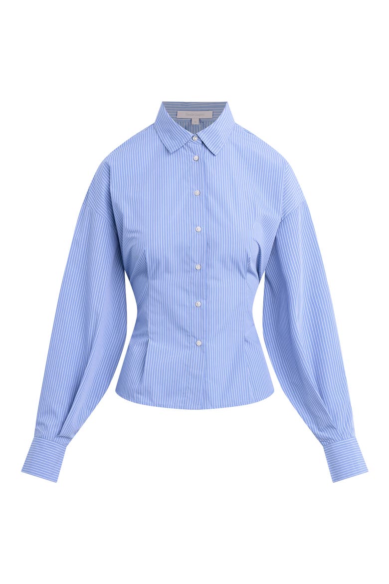 The Back Story Pleated Tie Back Shirt, Alternate, color, BLUE/ WHITE STRIPE