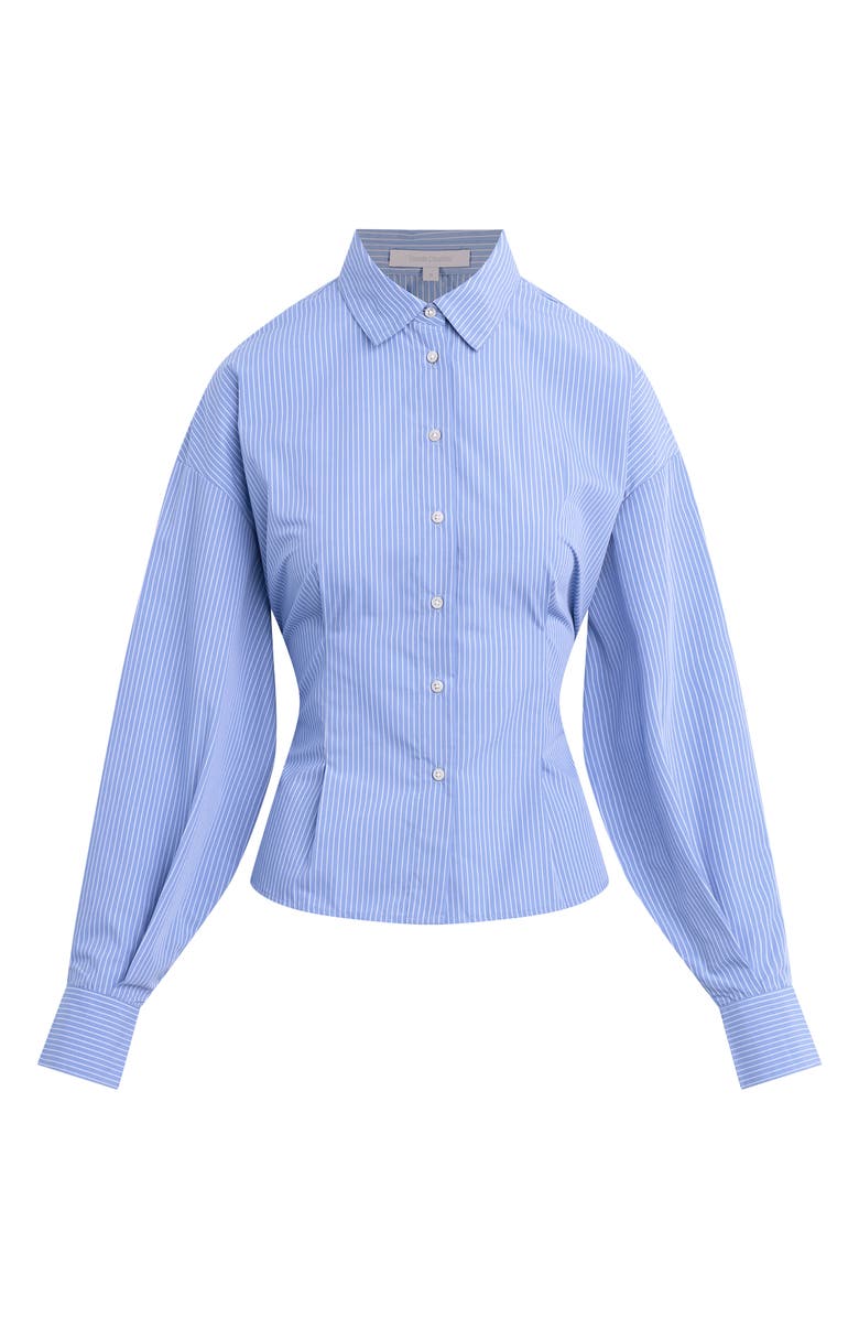 Favorite Daughter The Back Story Pleated Tie Back Shirt, Alternate, color, Blue/ White Stripe