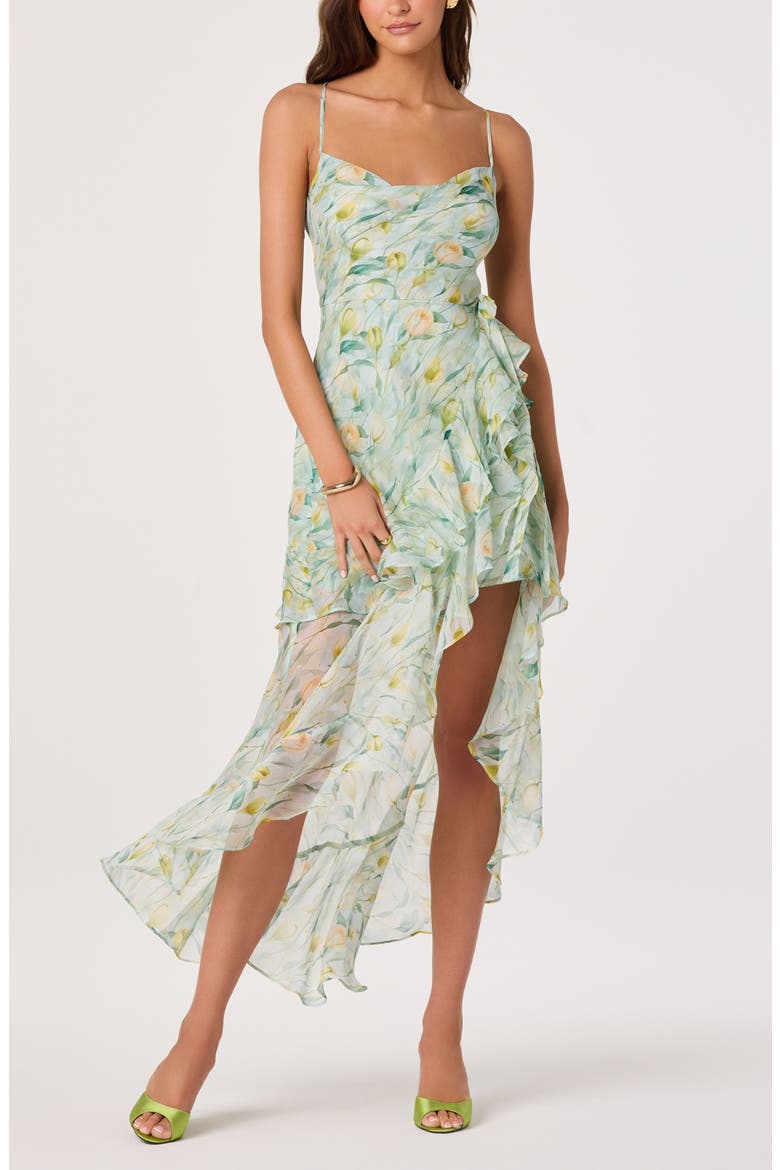 Candace Floral High Low Dress, Alternate, color, GREEN FLORAL