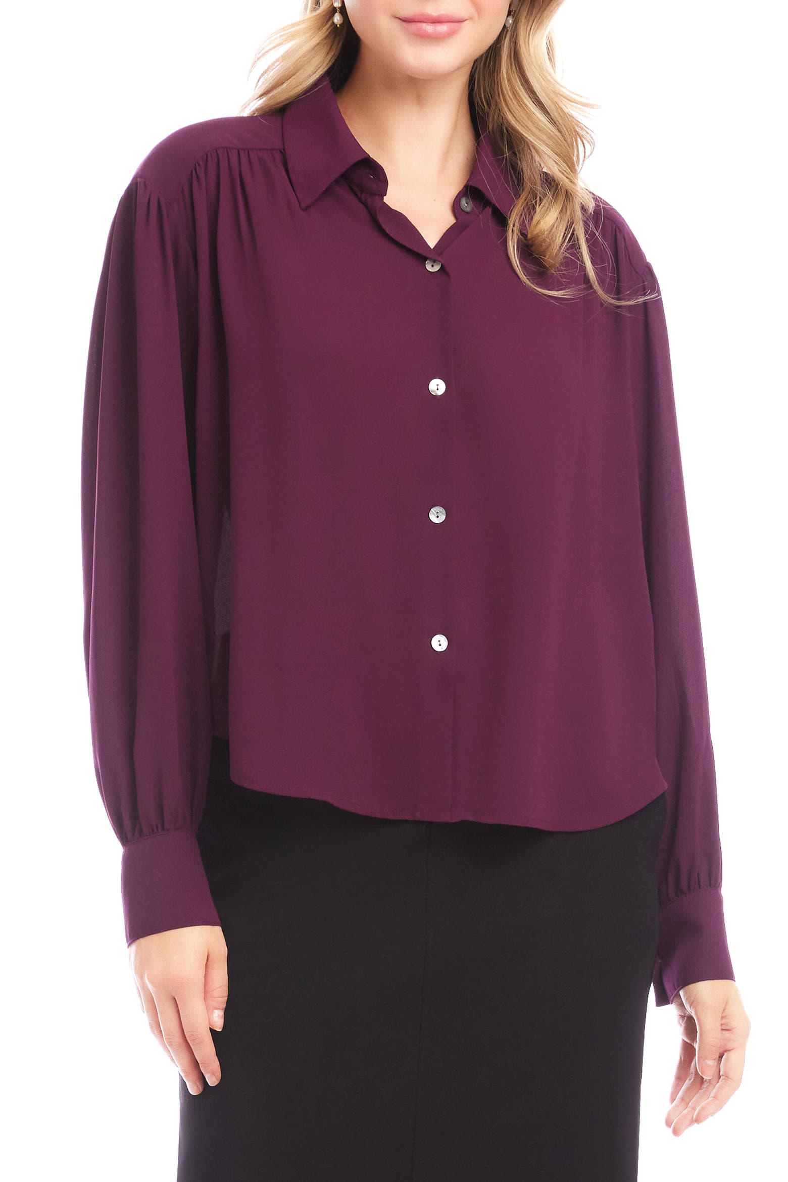 Kane Rugs Karen Kane Drapey Crepe Button-Up Shirt (Women) | Nordstromrack