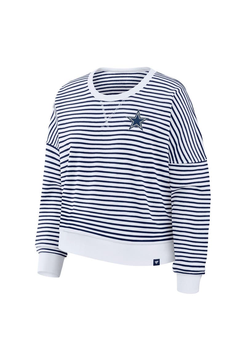 Women's Fanatics White/Navy Dallas Cowboys Striped Oversized French Terry Sweatshirt, Alternate, color, White