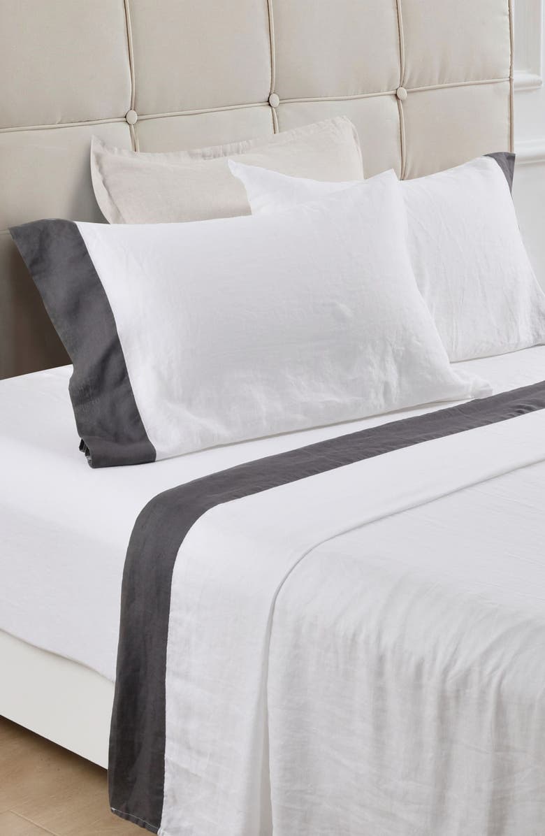 MELANGE HOME Linen Border Hem Sheet Set, Alternate, color,