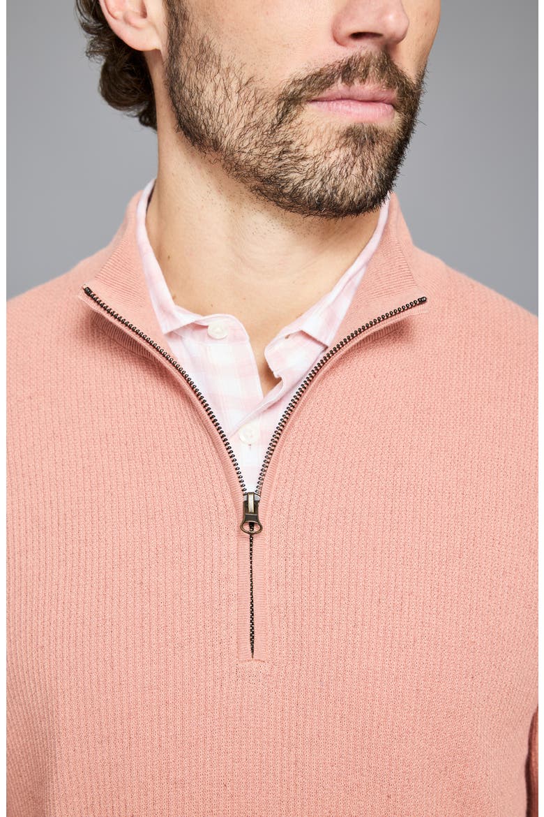 Fine Guage Texture Cotton Blend Quarter Zip Sweater, Alternate, color, SALMON