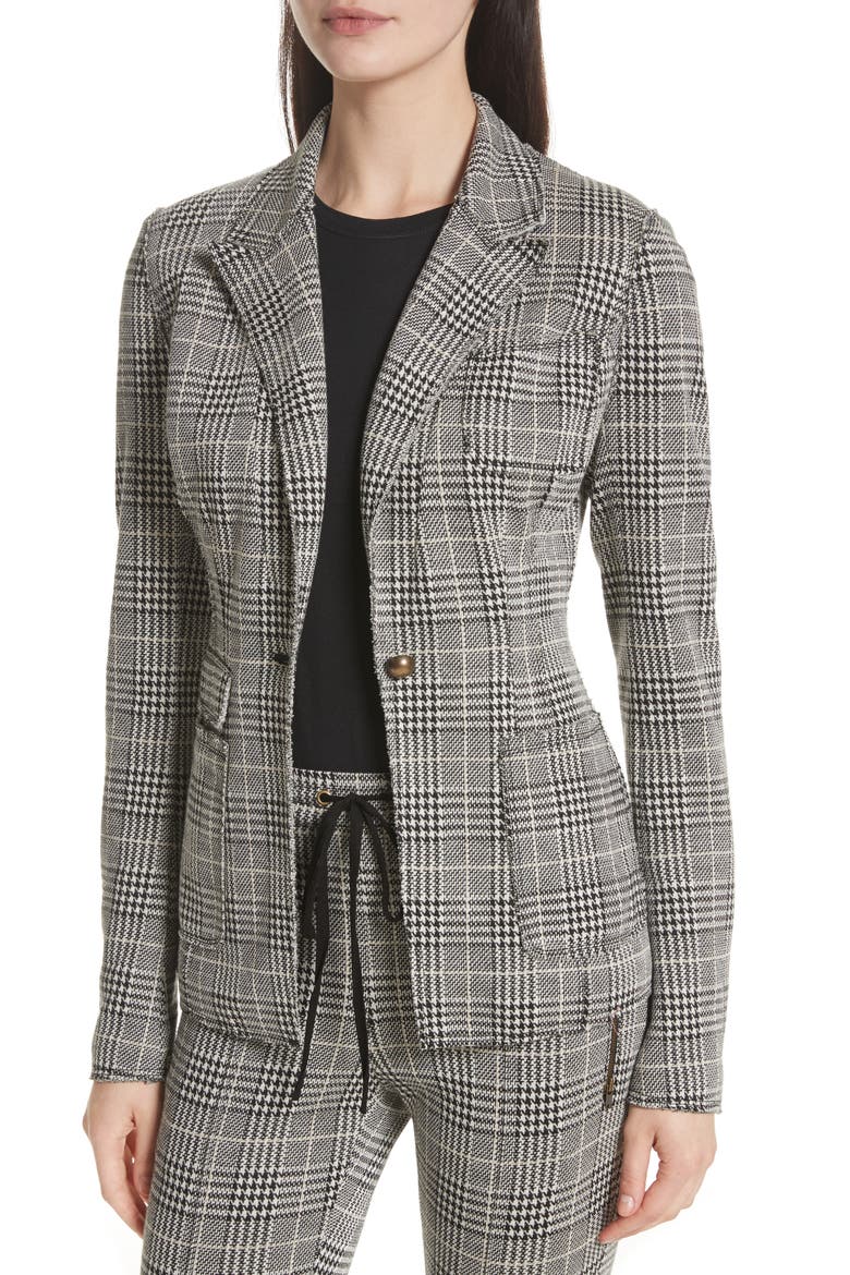 Plaid Blazer, Main, color, BLACK/ ECRU/ ANTIQUE GOLD