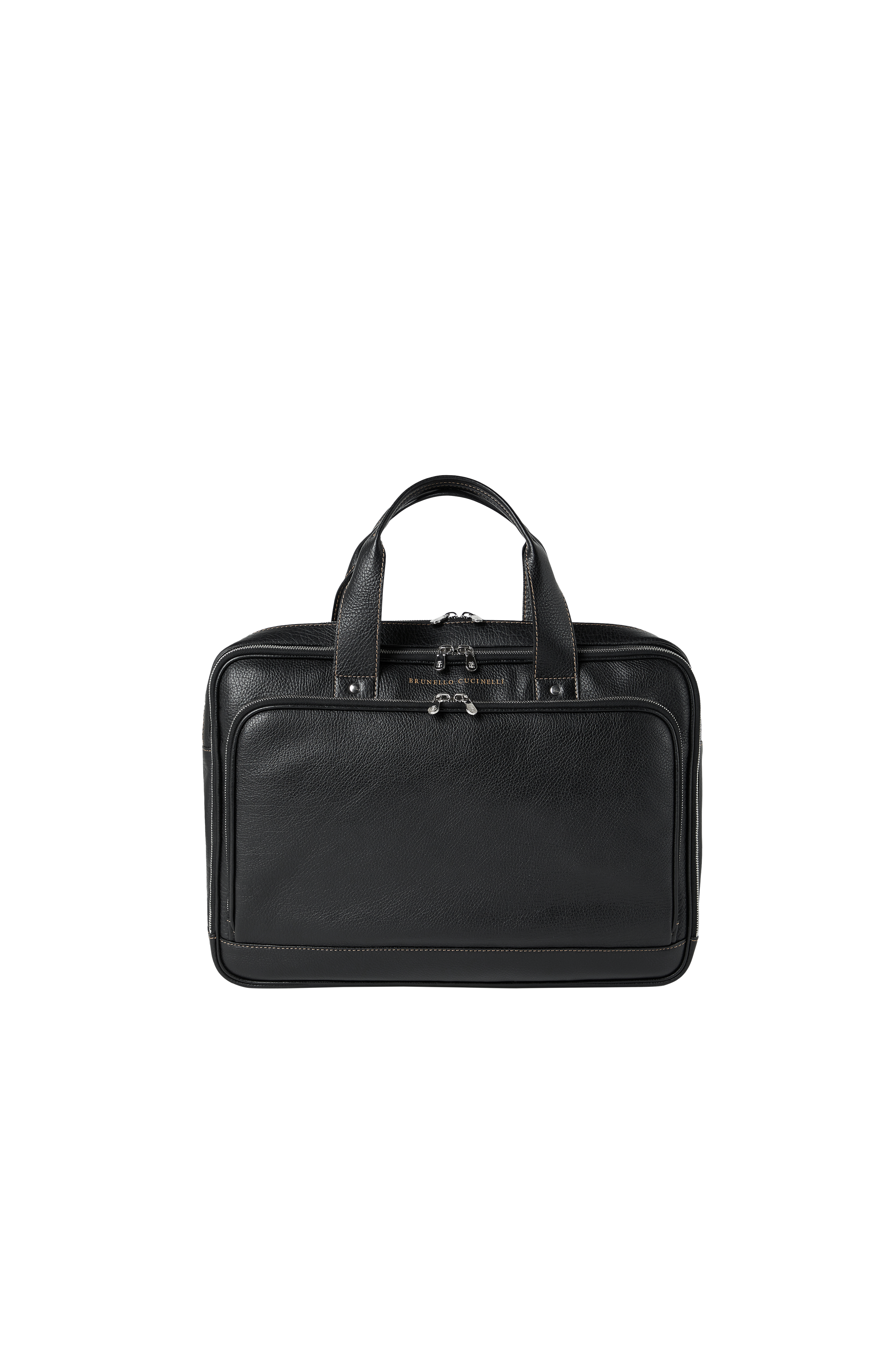 Grained calfskin briefcase with zipper, Alternate, color, Black
