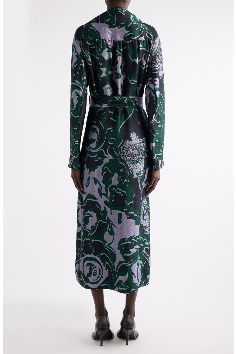 Rolanas Abstract Floral Jacquard Crepe Trench Coat, Alternate, color, DARK GREEN