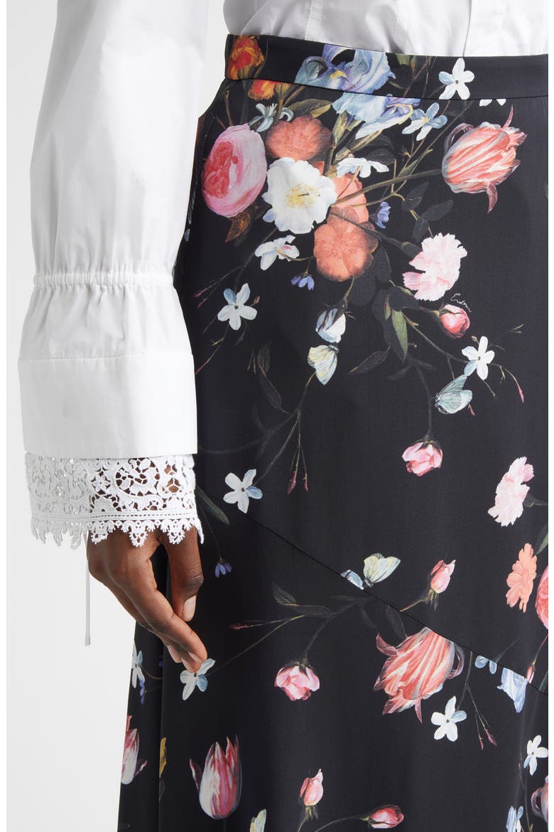 Floral A-Line Crepe Midi Skirt, Alternate, color, DUTCH FLOWER PAINTING BLACK