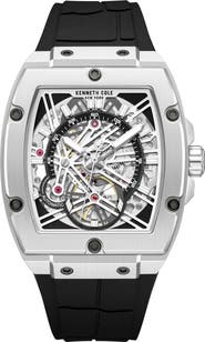 Kenneth Cole New York Skeleton Tonneau Automatic Silicone Strap Watch, 41.5mm x 53.5mm